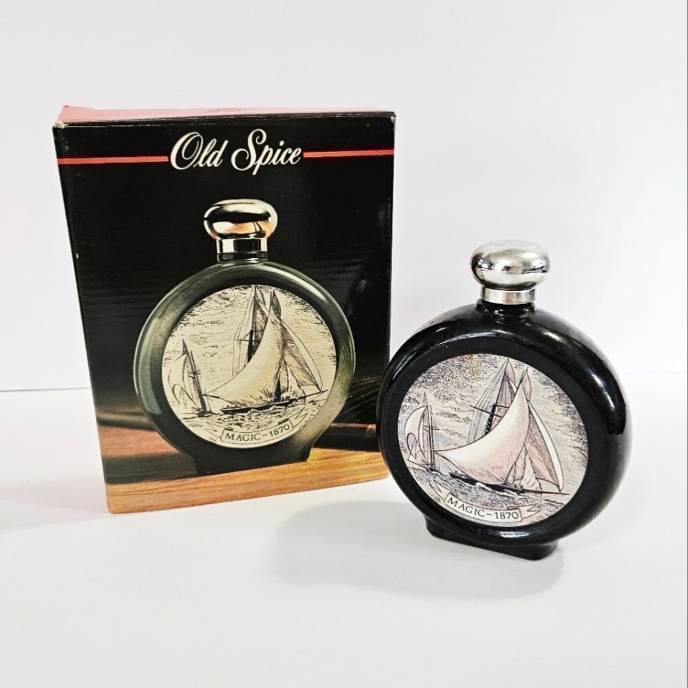 Vintage Old Spice Commemorative Flask Decanter "Magic 1870" After Shave With Box